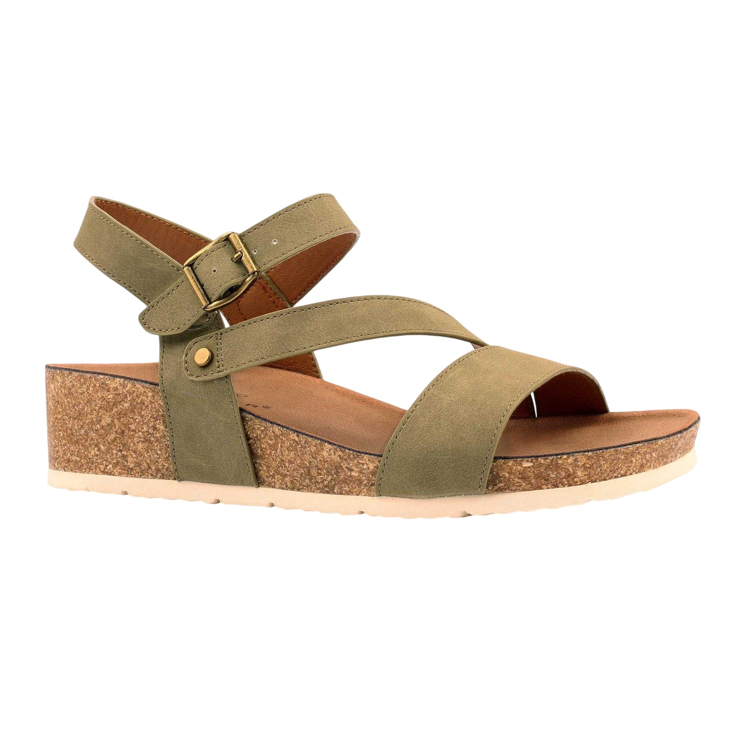 Khaki Green - Front - Lunar Womens-Ladies Cluster Sandals