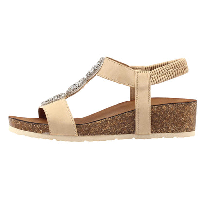 Beige - Back - Lunar Womens-Ladies Cassidy Sandals