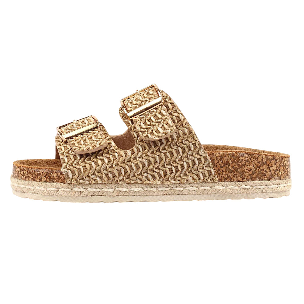 Beige - Back - Lunar Womens-Ladies Sundae Leather Sandals