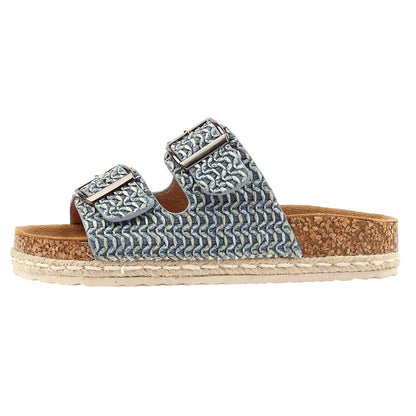 Blue - Back - Lunar Womens-Ladies Sundae Leather Sandals