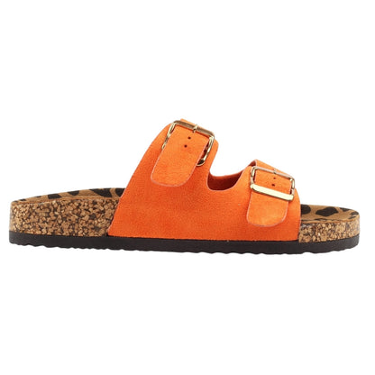 Orange - Side - Lunar Womens-Ladies Pecan Leather Sandals