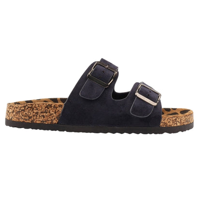 Navy - Side - Lunar Womens-Ladies Pecan Leather Sandals