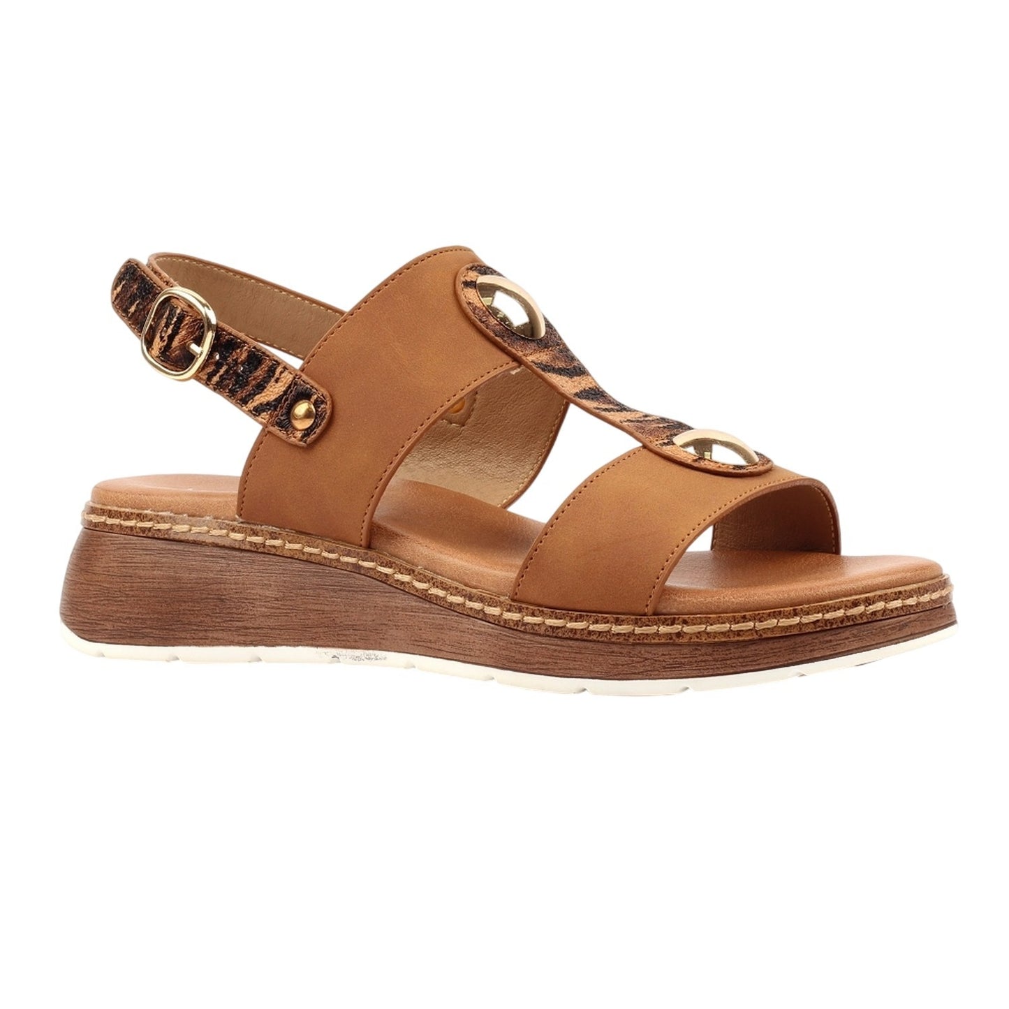 Tan - Front - Lunar Womens-Ladies Georgia Wedge