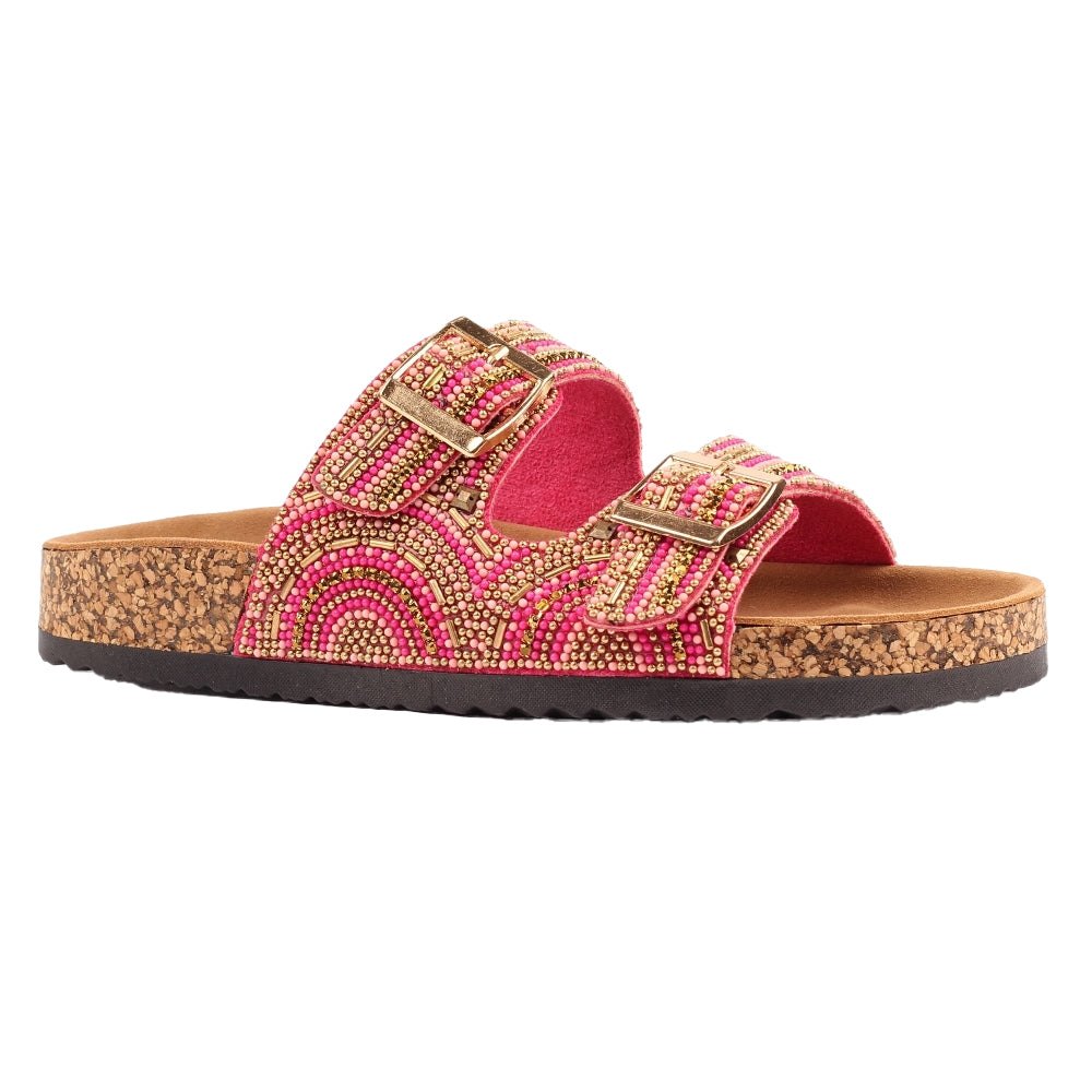 Pink - Front - Lunar Womens-Ladies Skyrise Leather Sandals