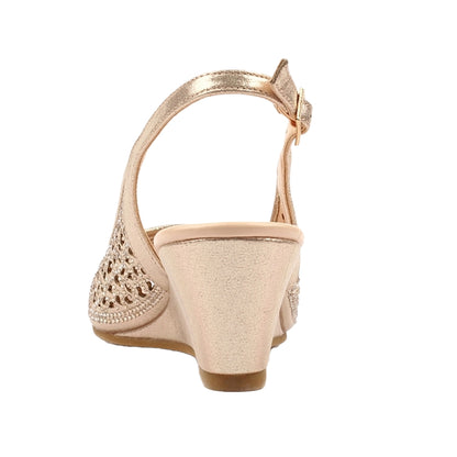 Gold - Back - Lunar Womens-Ladies Ramona Wedge Sandals