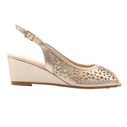 Gold - Side - Lunar Womens-Ladies Ramona Wedge Sandals