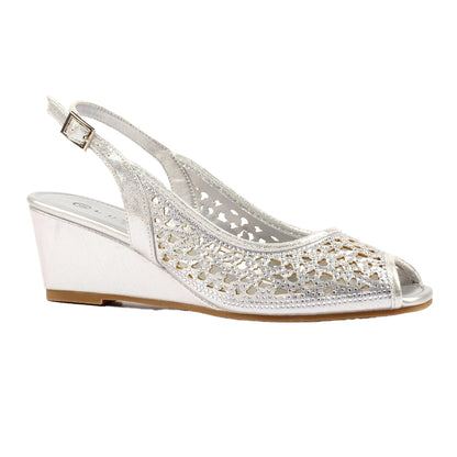 Silver - Front - Lunar Womens-Ladies Ramona Wedge Sandals