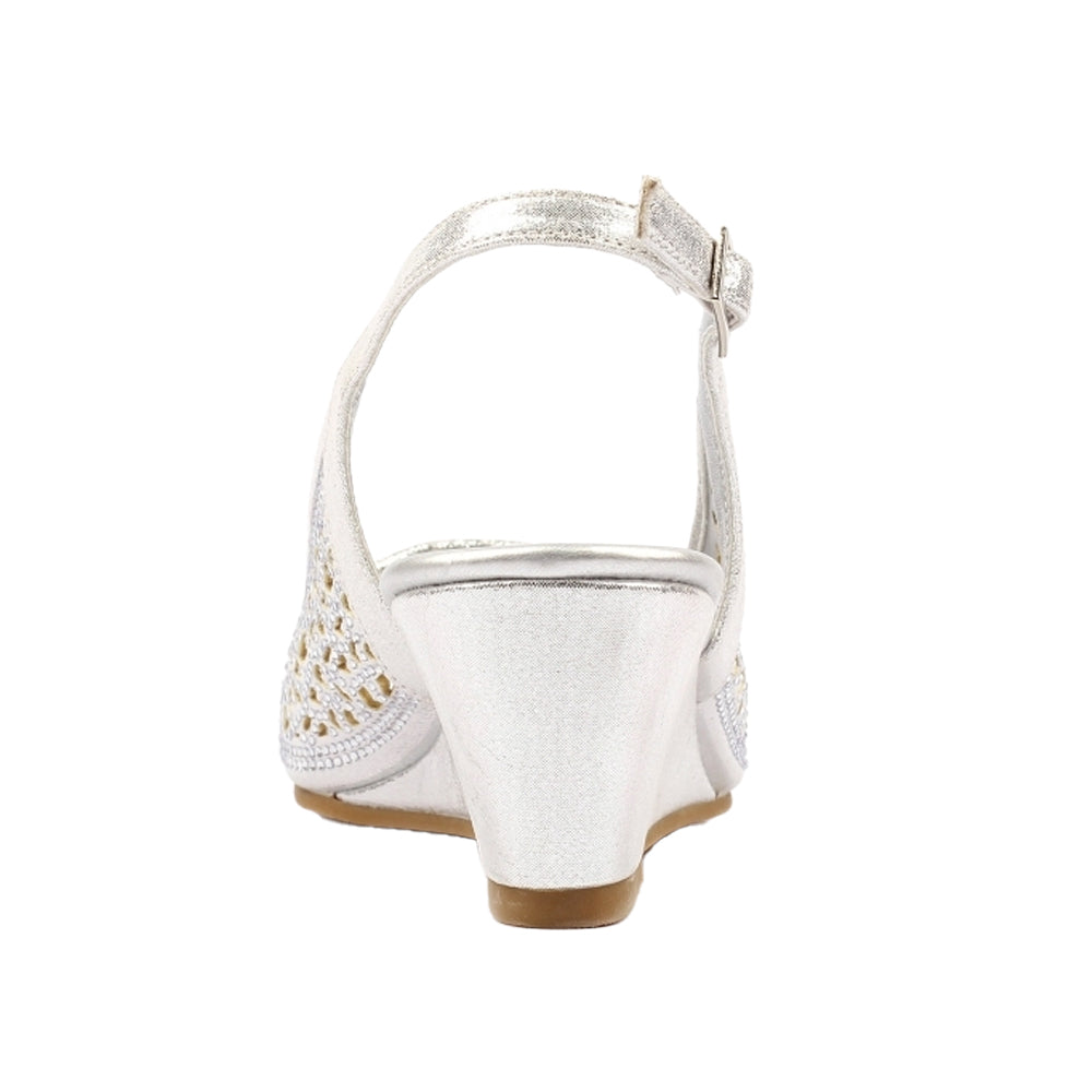 Silver - Back - Lunar Womens-Ladies Ramona Wedge Sandals