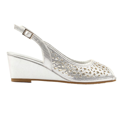 Silver - Side - Lunar Womens-Ladies Ramona Wedge Sandals