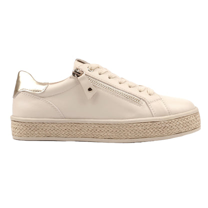 Beige - Side - Lunar Womens-Ladies Hallie Faux Leather Trainers