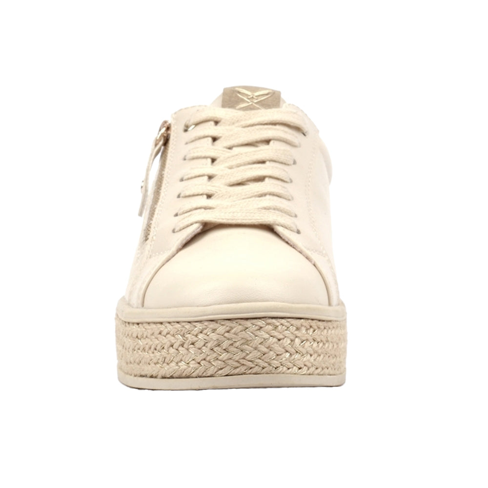 Beige - Pack Shot - Lunar Womens-Ladies Hallie Faux Leather Trainers