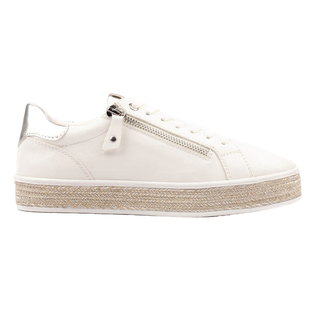 White - Side - Lunar Womens-Ladies Hallie Faux Leather Trainers