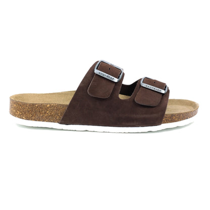 Dark Brown - Back - Lazy Dogz Womens-Ladies Roco Suede Sandals