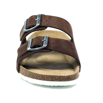 Dark Brown - Side - Lazy Dogz Womens-Ladies Roco Suede Sandals