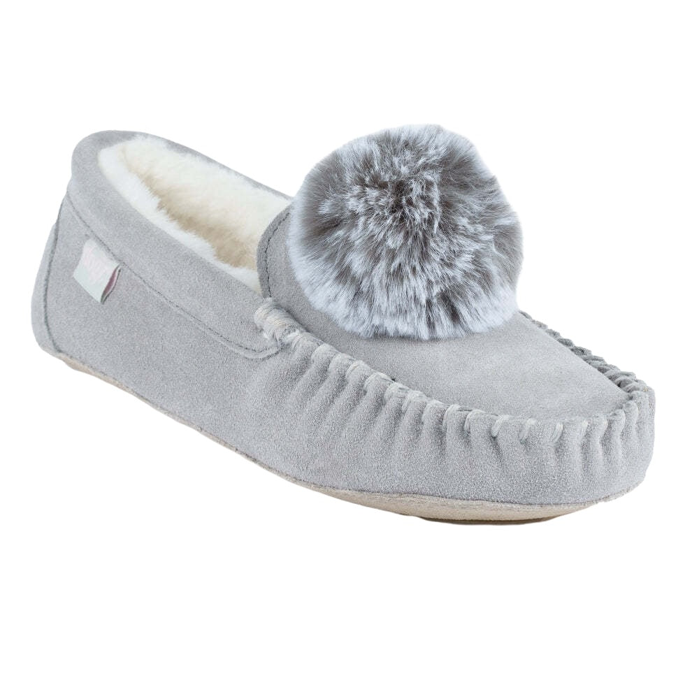 Grey - Front - Lazy Dogz Womens-Ladies Bessie Suede Slippers