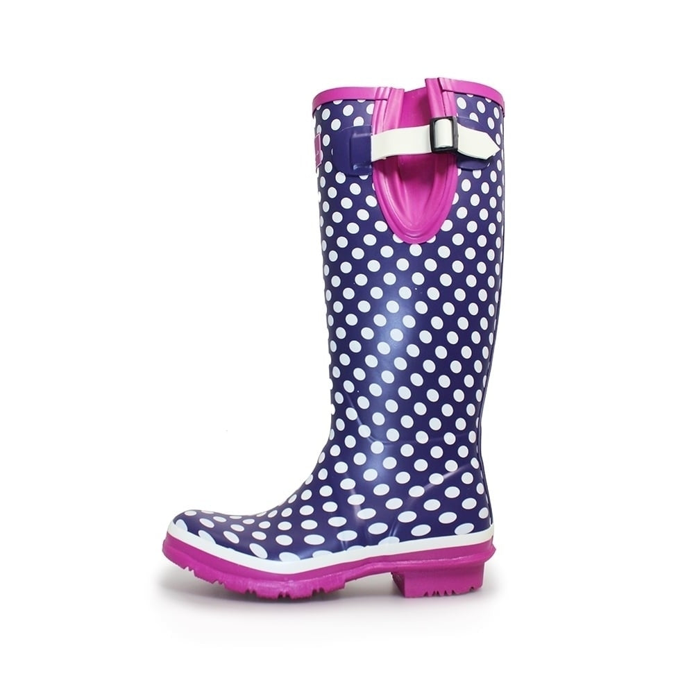 Purple-Dark Pink-White - Side - Lunar Womens-Ladies Polka Dot Wellington Boots
