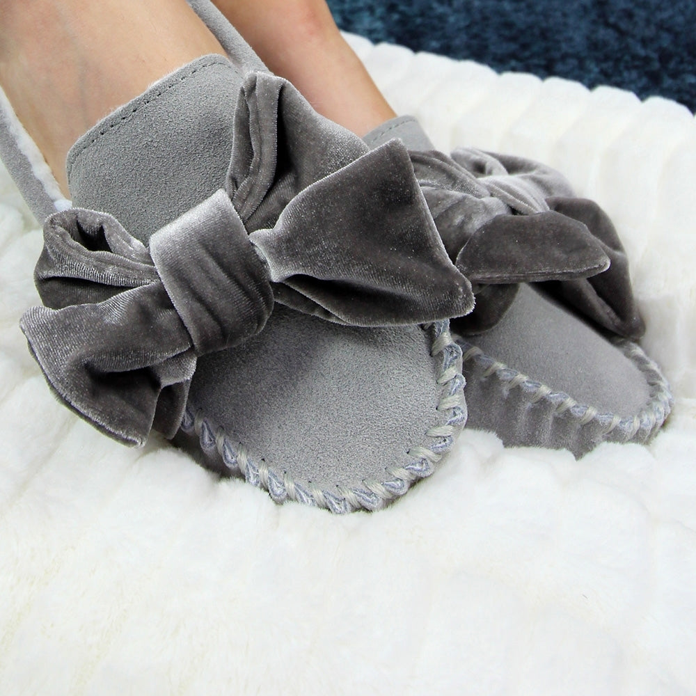 Grey - Close up - Lazy Dogz Womens-Ladies Suede Slippers