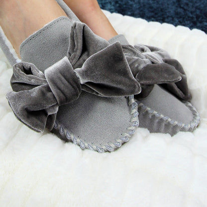 Grey - Close up - Lazy Dogz Womens-Ladies Suede Slippers