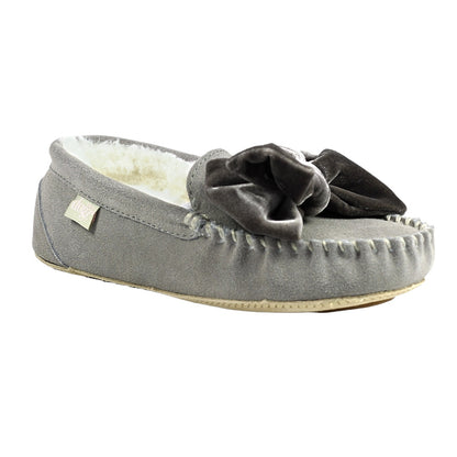 Grey - Front - Lazy Dogz Womens-Ladies Suede Slippers