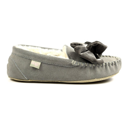 Grey - Back - Lazy Dogz Womens-Ladies Suede Slippers