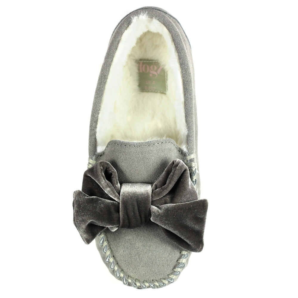 Grey - Side - Lazy Dogz Womens-Ladies Suede Slippers
