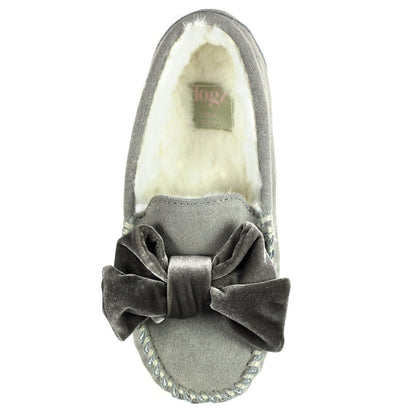 Grey - Side - Lazy Dogz Womens-Ladies Suede Slippers