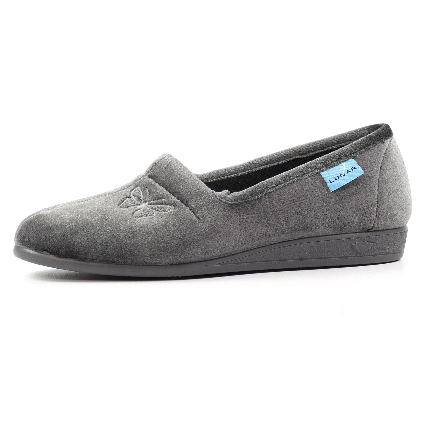 Grey - Side - Lunar Womens-Ladies Butterfly Slippers
