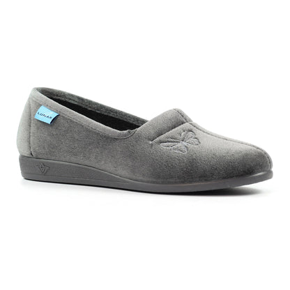 Grey - Front - Lunar Womens-Ladies Butterfly Slippers