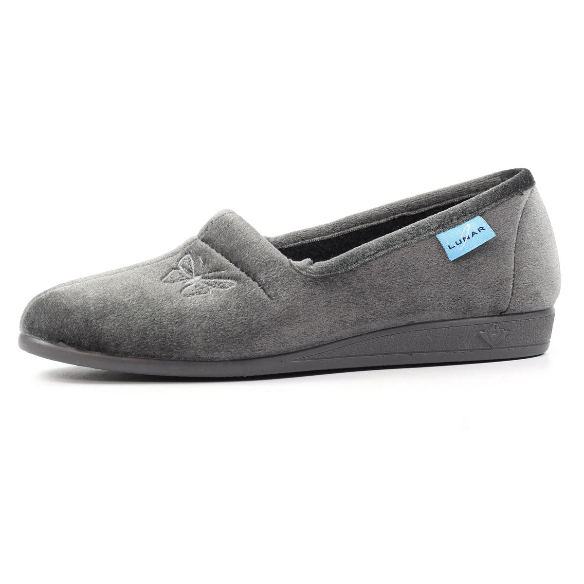 Grey - Side - Lunar Womens-Ladies Butterfly Slippers