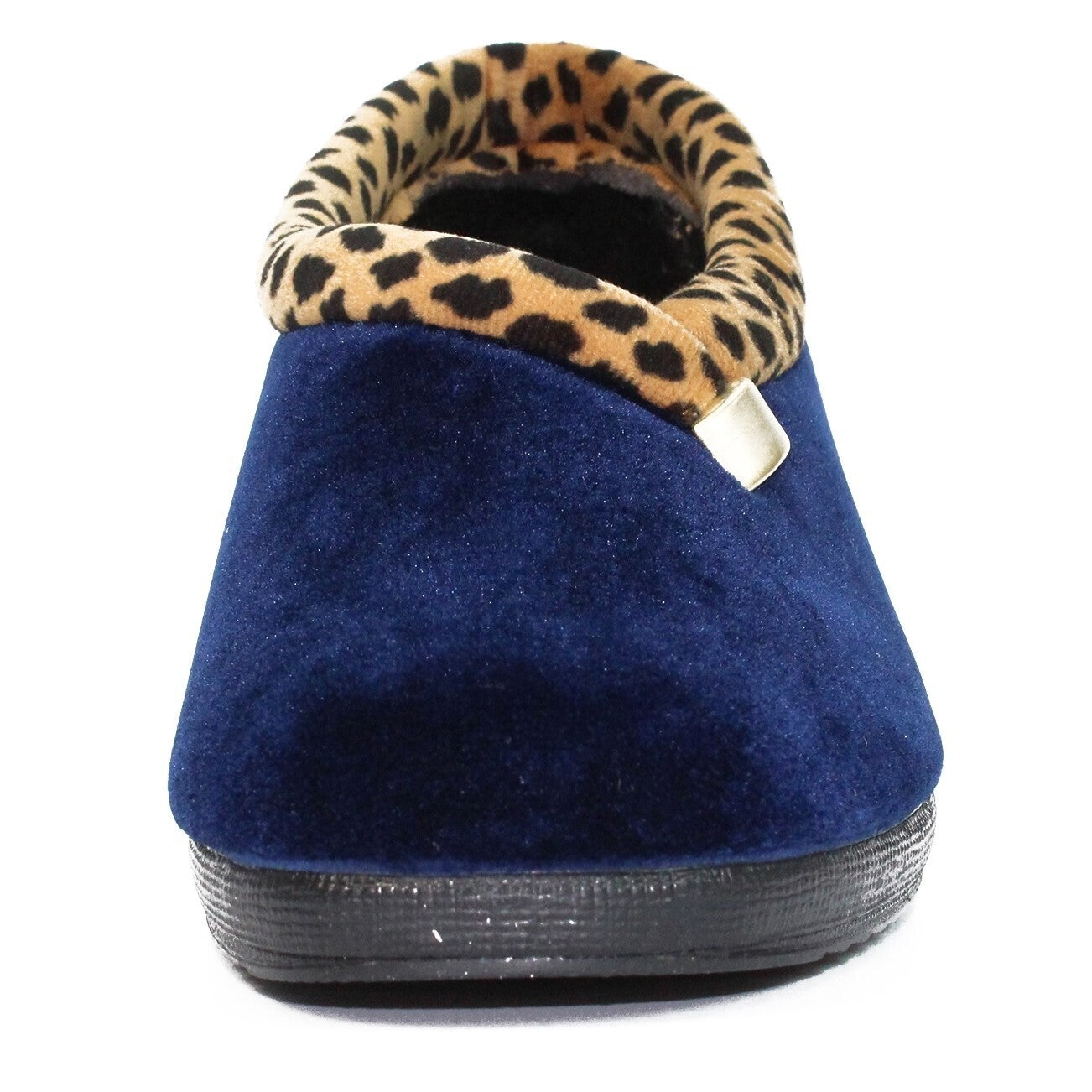 Navy - Close up - Lunar Womens-Ladies Paloma Leopard Print Slippers