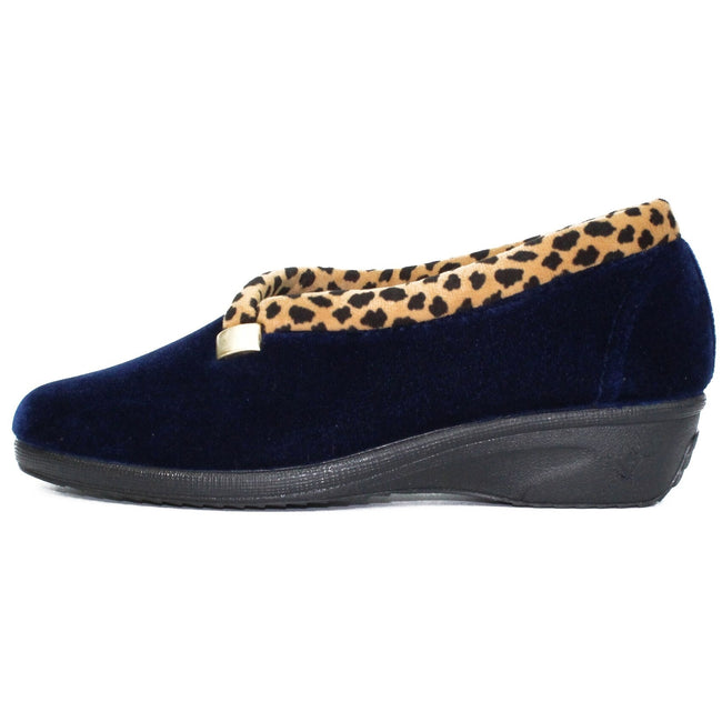 Navy - Side - Lunar Womens-Ladies Paloma Leopard Print Slippers