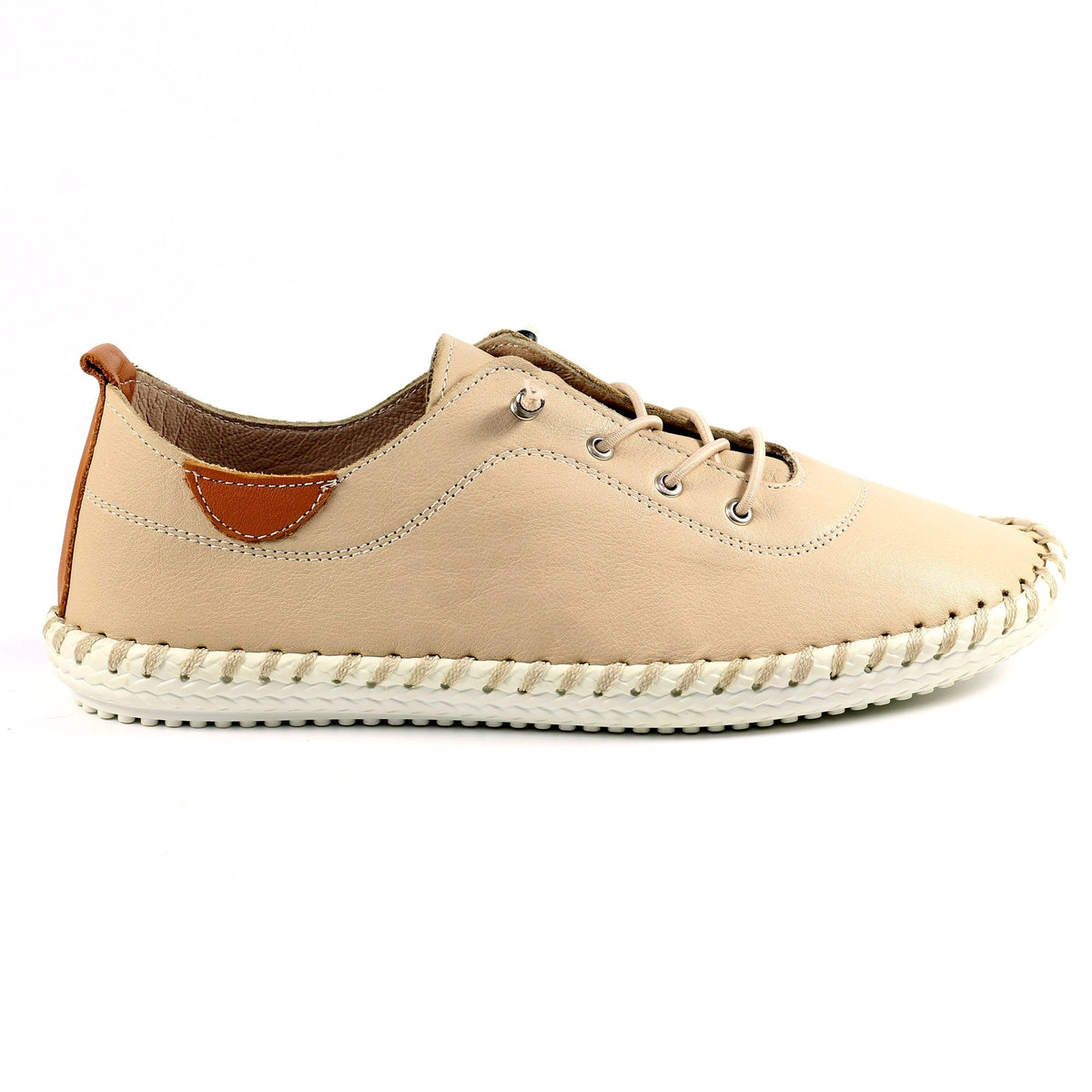 Beige-White - Side - Lunar Womens-Ladies St Ives Leather Plimsolls