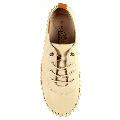 Beige-White - Lifestyle - Lunar Womens-Ladies St Ives Leather Plimsolls