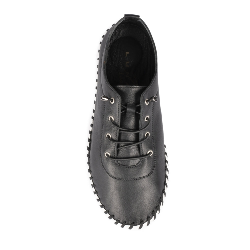 Black-White - Pack Shot - Lunar Womens-Ladies St Ives Leather Plimsolls