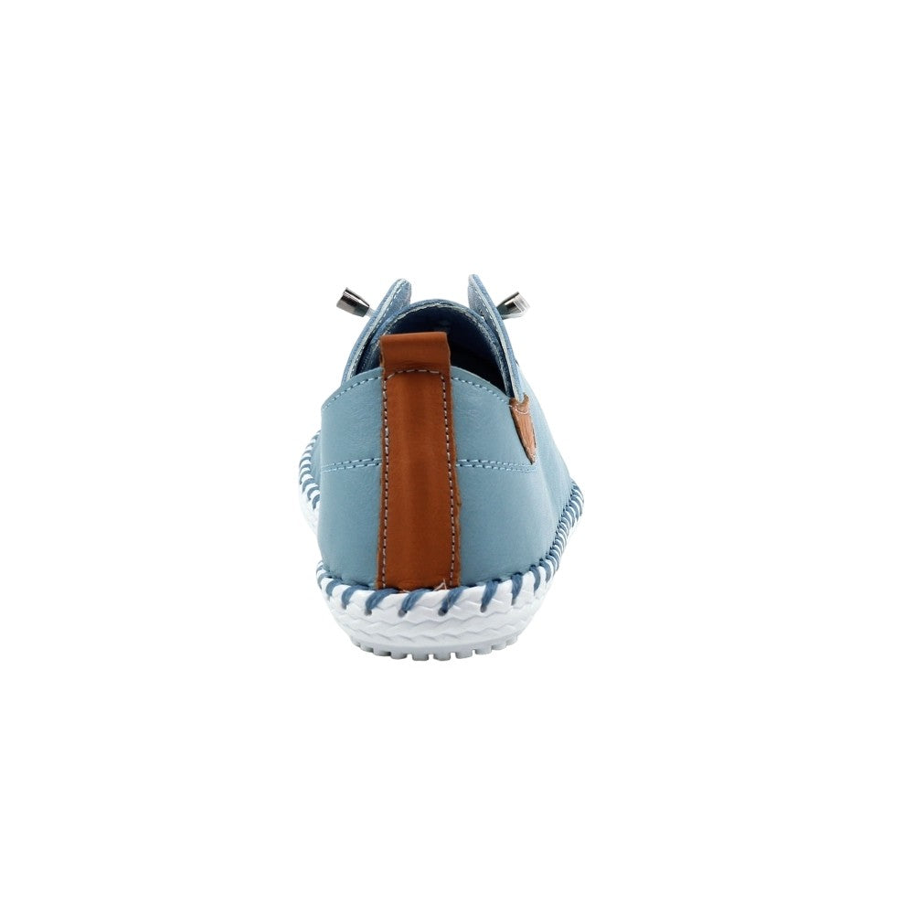 Light Blue - Back - Lunar Womens-Ladies St Ives Leather Plimsolls