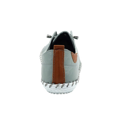 Grey - Back - Lunar Womens-Ladies St Ives Leather Plimsolls