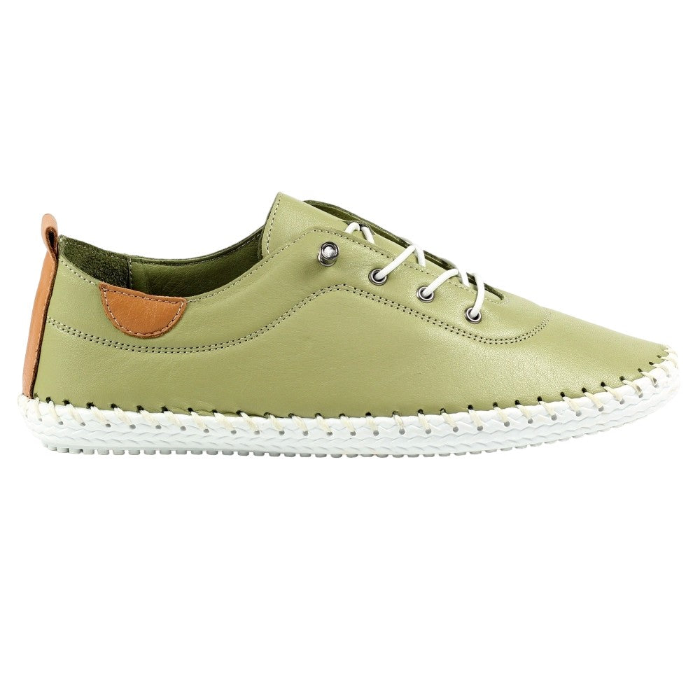 Khaki Green - Back - Lunar Womens-Ladies St Ives Leather Plimsolls