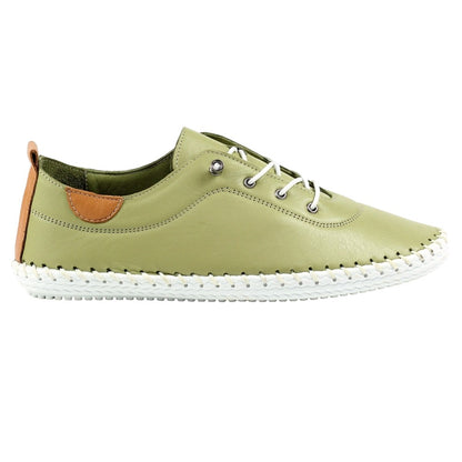 Khaki Green - Back - Lunar Womens-Ladies St Ives Leather Plimsolls