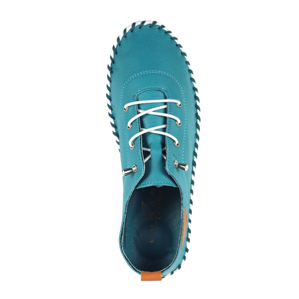 Teal - Close up - Lunar Womens-Ladies St Ives Leather Plimsolls