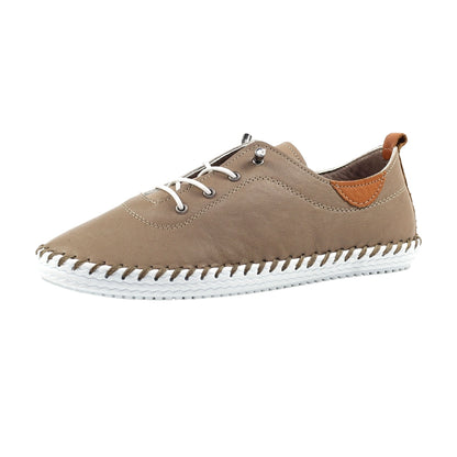 Taupe - Front - Lunar Womens-Ladies St Ives Leather Plimsolls
