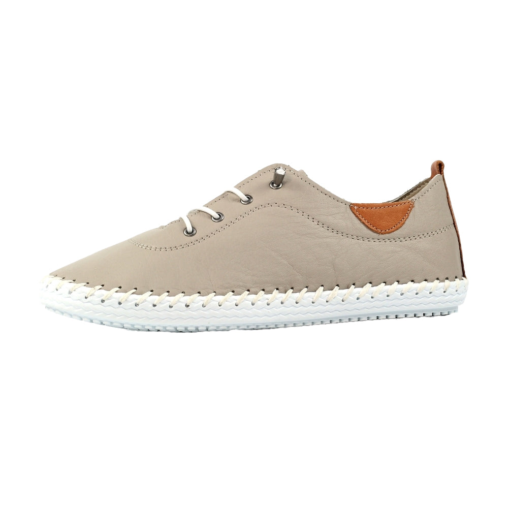Stone - Back - Lunar Womens-Ladies St Ives Leather Plimsolls