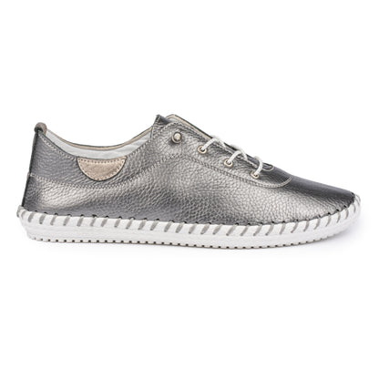 Pewter Grey - Front - Lunar Womens-Ladies St Ives Leather Plimsolls
