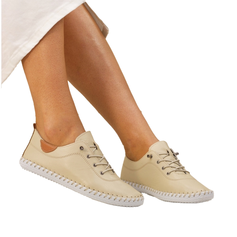 Cream - Front - Lunar Womens-Ladies St Ives Leather Plimsolls