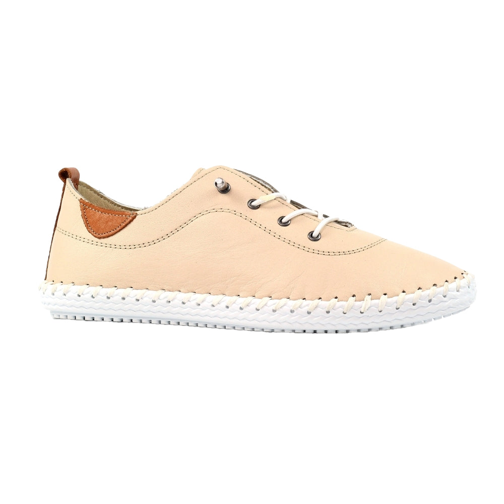 Cream - Back - Lunar Womens-Ladies St Ives Leather Plimsolls