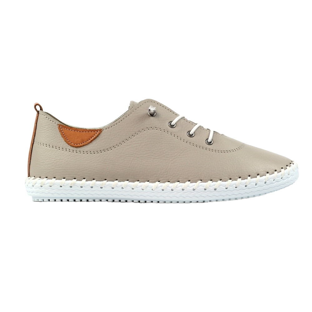 Stone - Front - Lunar Womens-Ladies St Ives Leather Plimsolls