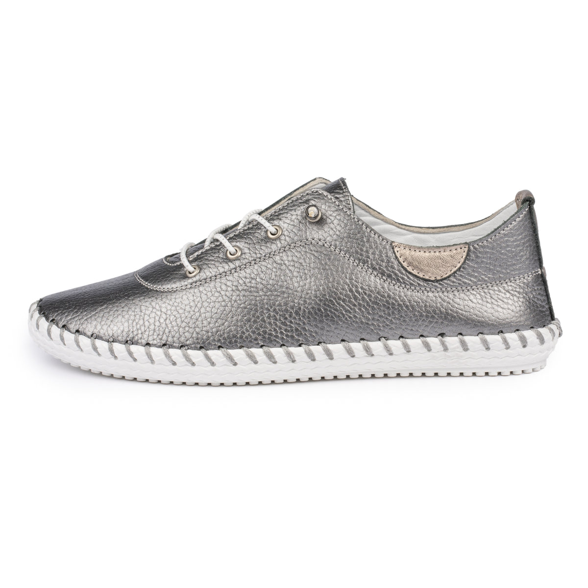 Pewter Grey - Back - Lunar Womens-Ladies St Ives Leather Plimsolls