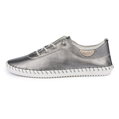 Pewter Grey - Back - Lunar Womens-Ladies St Ives Leather Plimsolls