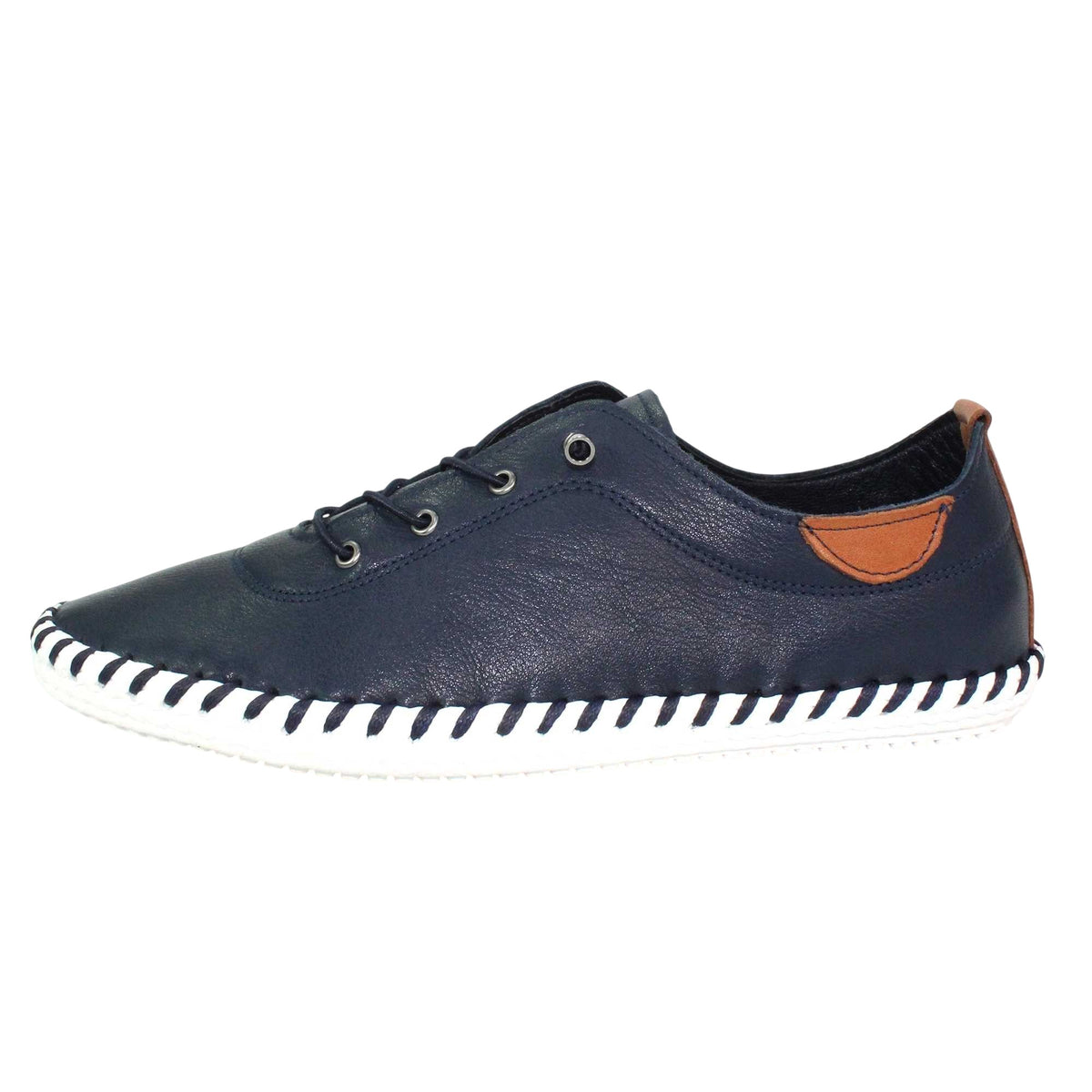 Blue - Side - Lunar Womens-Ladies St Ives Leather Plimsolls