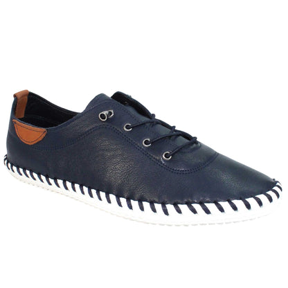 Blue - Close up - Lunar Womens-Ladies St Ives Leather Plimsolls