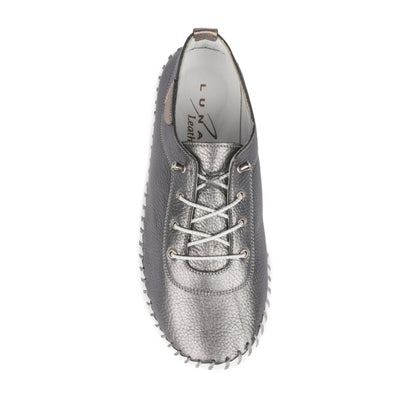 Pewter Grey - Side - Lunar Womens-Ladies St Ives Leather Plimsolls
